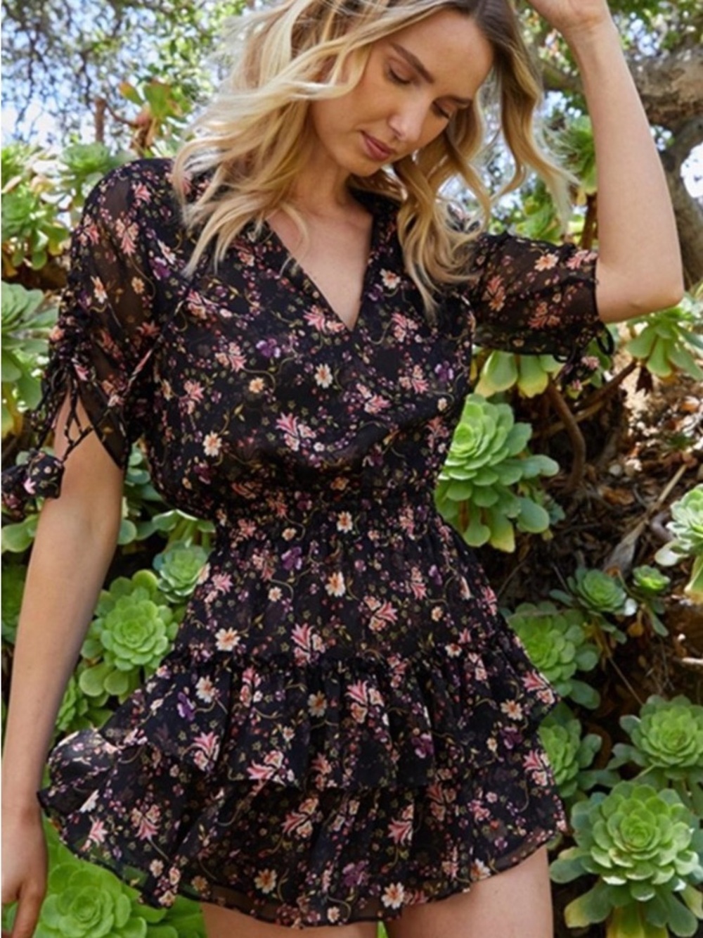 Misa Los Angeles Becca Dress Las Brisas Flora Floral Sheer Chiffon Small S
